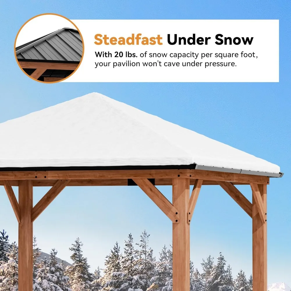 Modern shade tranquil wooded terrace 10' x 10', permanent hardtop BBQ terrace, cedar-framed garden, wooden gazebo in backyard