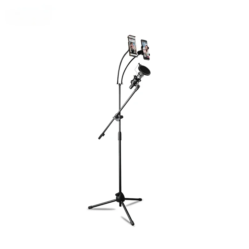 NB-107 Microphone Floor Telescopic Lifting Tripod Multifunctional Microphone Outdoor Vertical Support for Mobile Broadcast