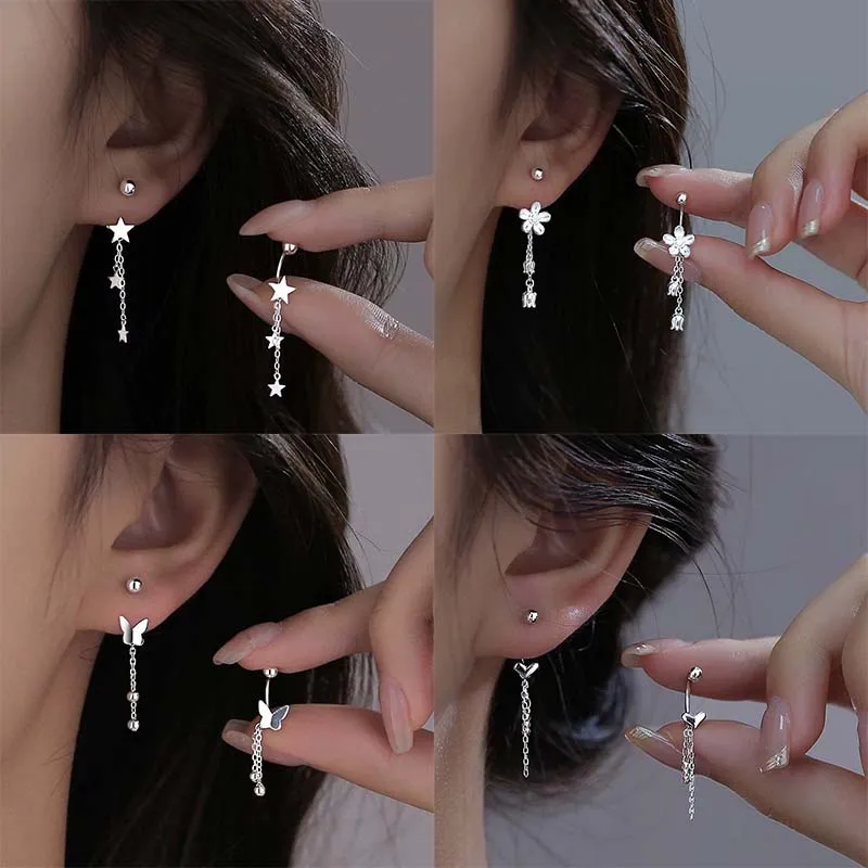 Clous D'Oreilles Argent Pour Femme Fille,Boucles D'Oreilles Zircon Cubique Carré-Rectangle-Coeur