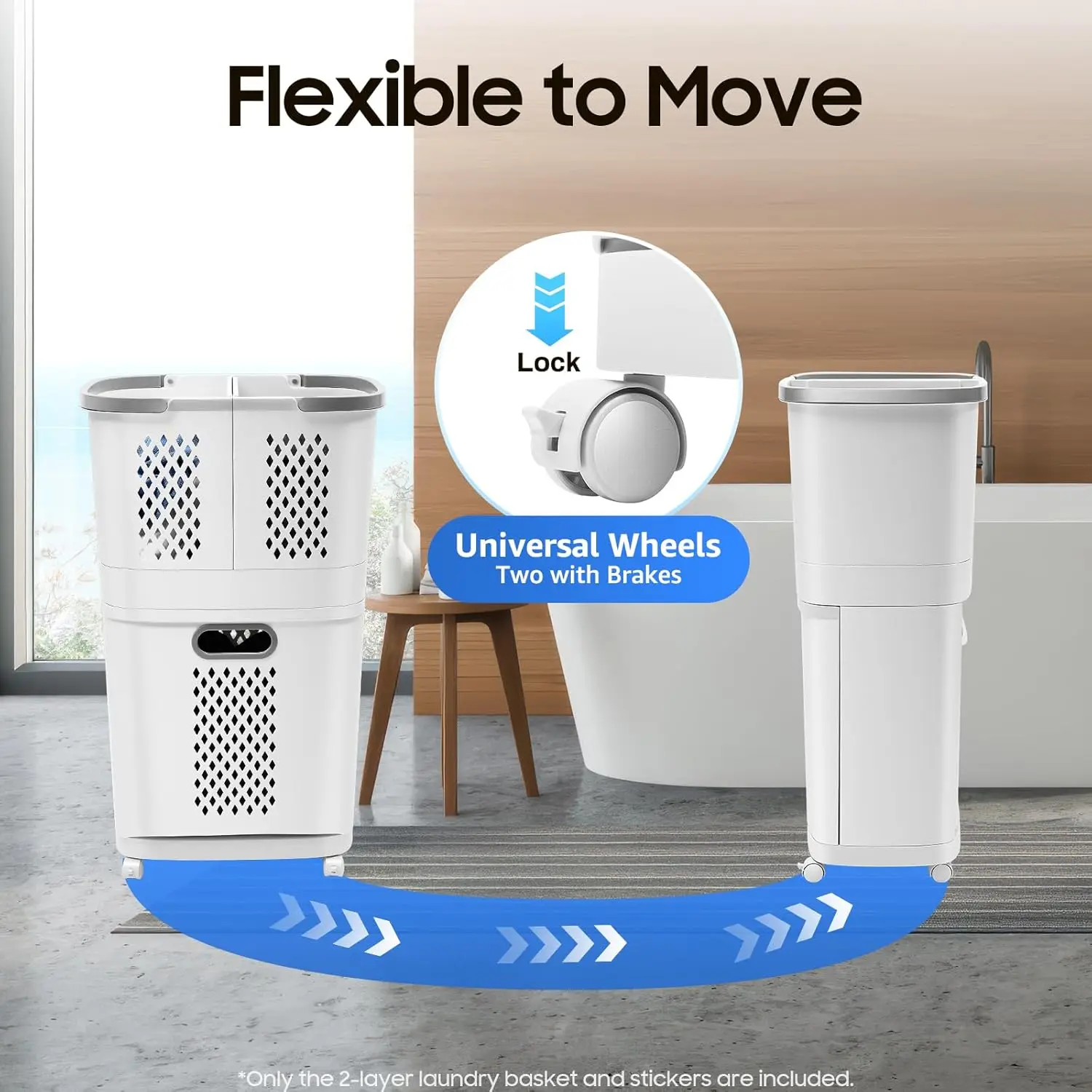 Laundry Basket Storage Clothes Hamper with Removable Wheels 3 Tier Laundry Tool Floor-Standing Large Hand-Held Clothes Basket