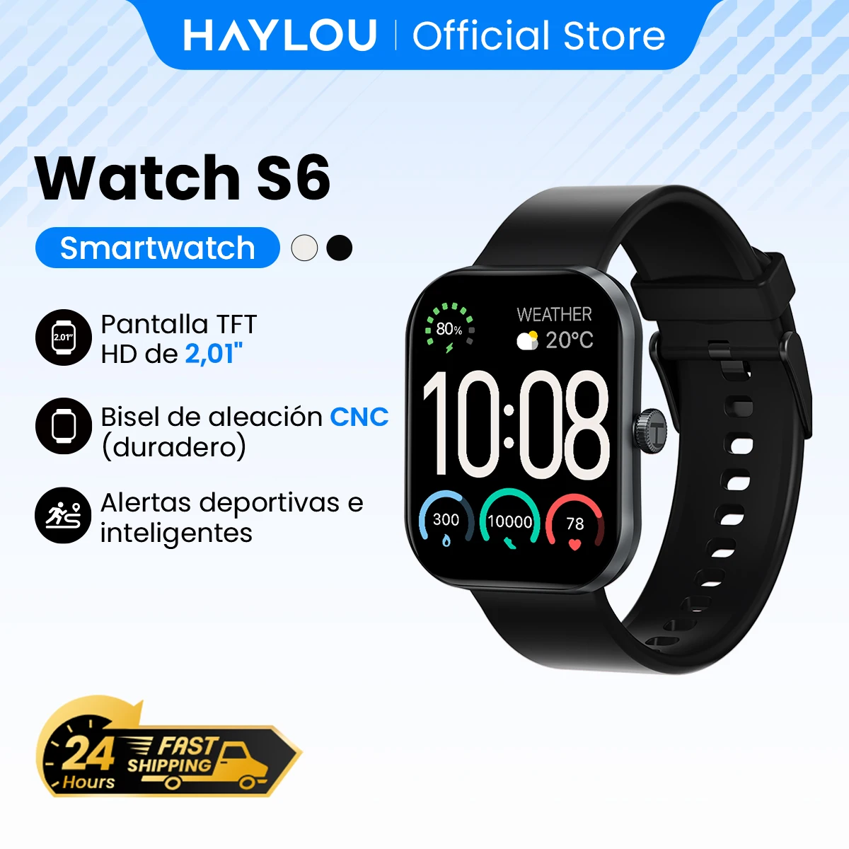 HAYLOU reloj inteligente S6, dispositivo resistente al agua IP68, con pantalla HD de 2,01 pulgadas, Bluetooth, llamadas por voz