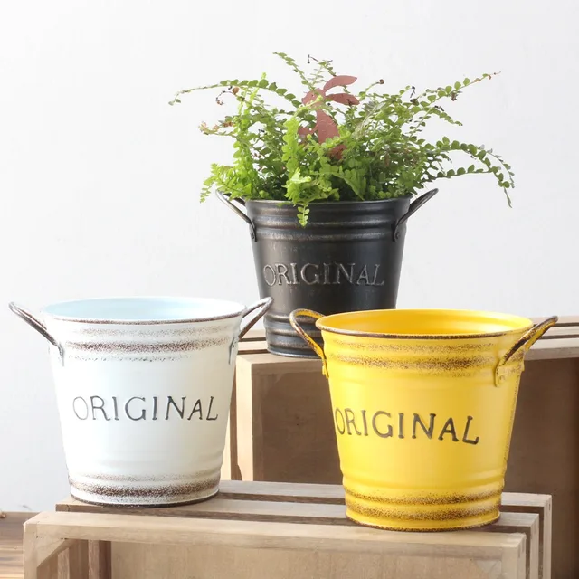 Creative Retro Iron Flower Pot Convenient Durable Metal Flower Container with Handle Round Floral Buckets Garden Creative Retro Iron Flower Pot Convenient Durable Metal Flower Container with Handle Round Floral Buckets Garden