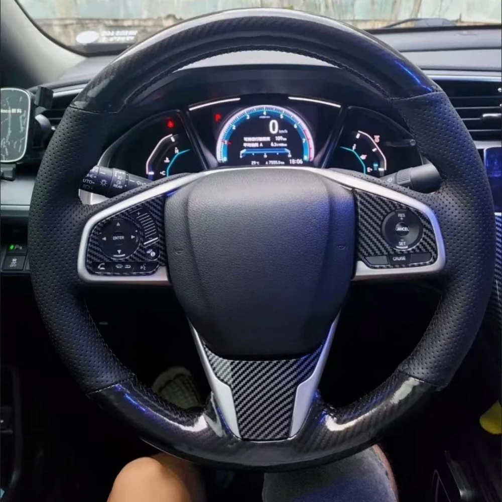 Anpassung Auto Lenkrad Abdeckung Carbon Faser Echtes Leder Nicht-Slip Für Honda Civic 10X CR-V CRV Klarheit 2016-2022