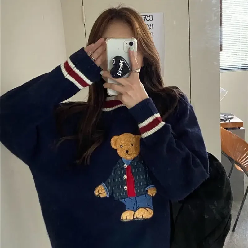 Cute Bear Hoodies Autumn Winter Warm Sweater Pullover Korean Style Harajuku Kawaii Loose Sweatshirt Japanese Street Outwear Tops
