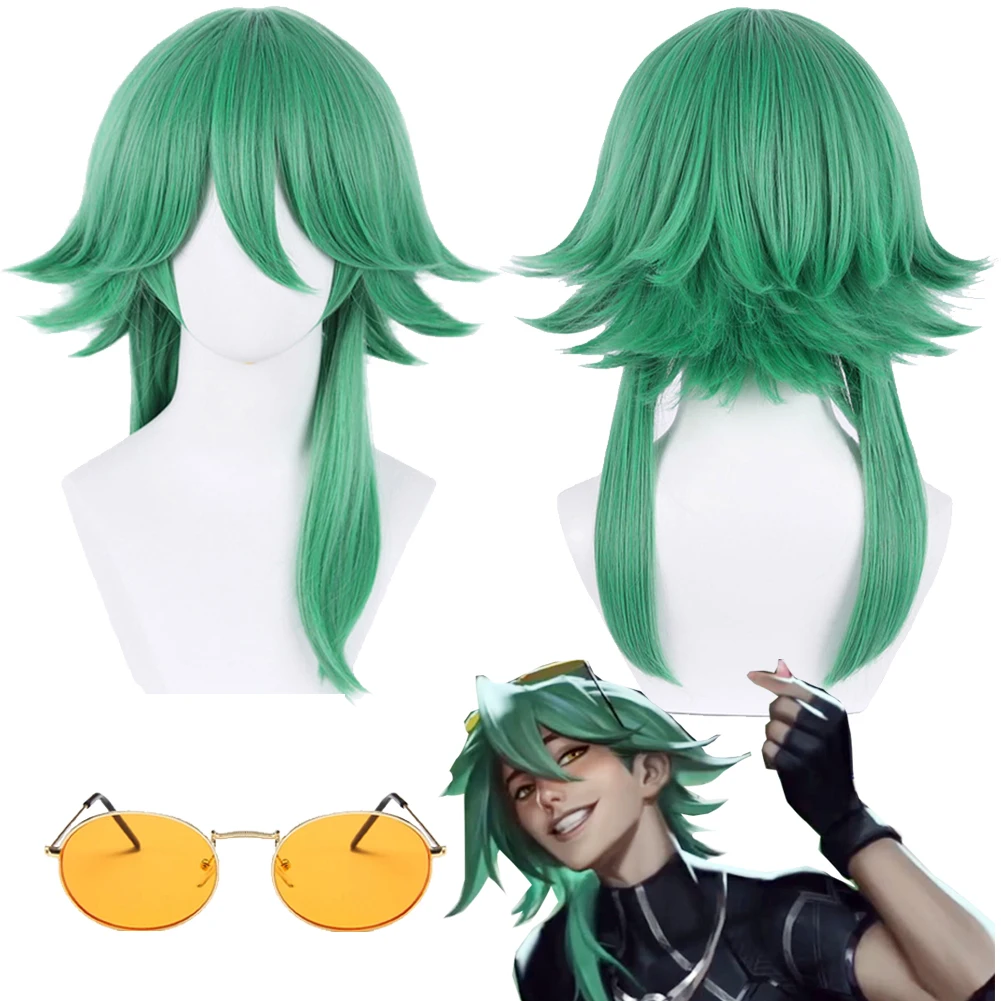 

Heartsteel Ezreal Cosplay Wig Glasses Costume Accessories Game LoL Cosplay Disguise Headgear Men Roleplay Halloween Suit Props