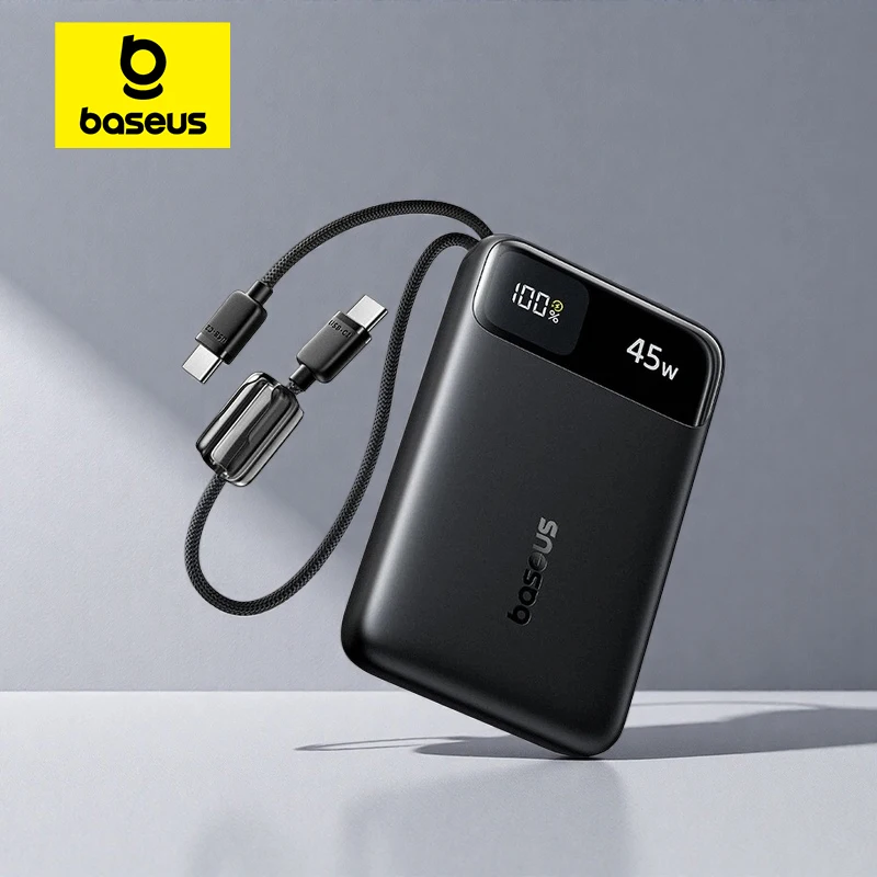 Baseus 45W Powerbank 10000mAh 20000mAh mit integriertem Dual-USB-C-Kabel für schnelles Laden von iPhone 17 16 Pro Max Samsung S25 Xiaomi Poco - AliExpress 202192403