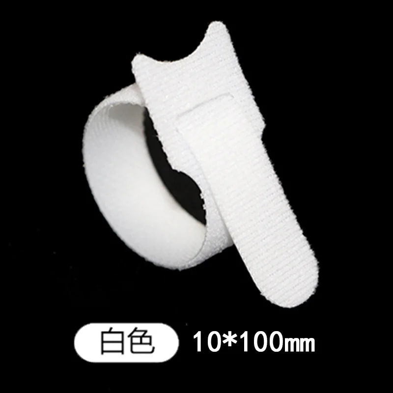 10pcs Reusable Adhesive Fastener Tape T-type Hooks and Loops Fasteners Back To Back Cable Ties Strong Wire Harness Magic Tie 