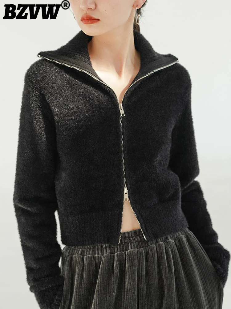

BZVW 2023 Spring Autumn Fashion Designer Sweater Women's Clothing Zipper Spliced Turtleneck Casual Knitted Top Female 25X2510