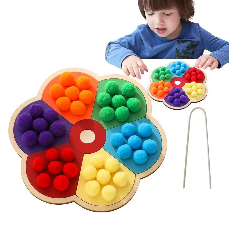 

Clip Bead Game Flower-shaped Montessori Bead Board Game With Stuffed Beads Early Educational Preschool Toy Color Sorting