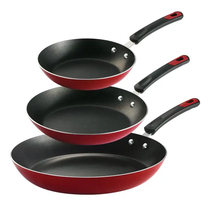 

3 Pk Aluminum Nonstick Fry Pans – Metallic Red