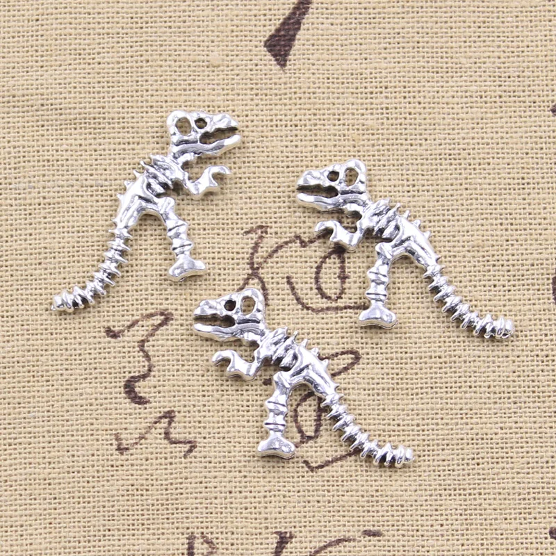 해골 공룡 화석 골동품 실버 컬러 펜던트, DIY 공예, 수제 티베트 쥬얼리 제작, 15 개, 22x33mm