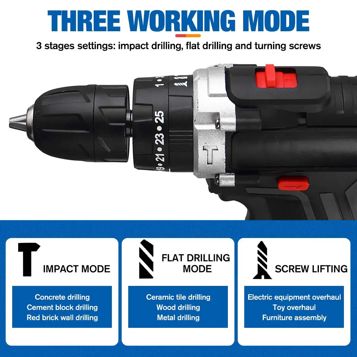25+3 Torque Cordless Drill Electric Screwdriver Rechargeable Electric Drill Lithium-Ion Battery 2 Speed DIY Driver Power Tools 3