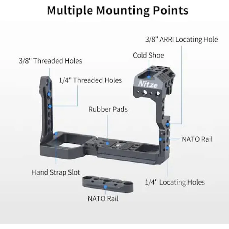 Nitze T-C03A Canon R5C Gabbia Per Fotocamera Per Canon Eos R5C/R5 Cornice Protettiva Per Fotocamera Rig Con Maniglia Per Scarpe Fredde 1/4 3/8 Fori Di