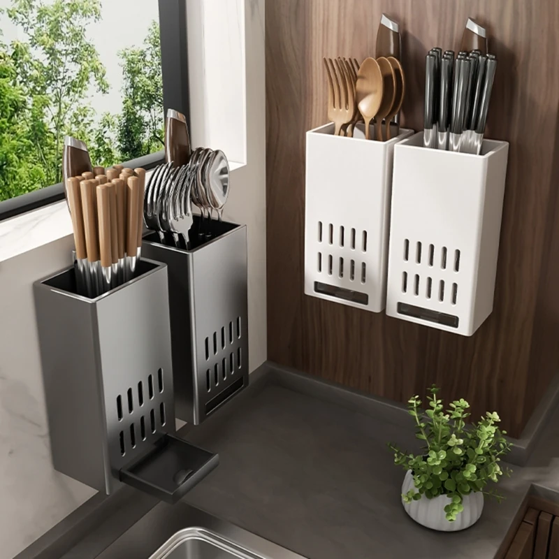 Fashion Chopsticks Holder Self Adhesive Mount Spoon Fork Holder Storage Box Keep Your Kitchen Neat Tableware Rack M4YD