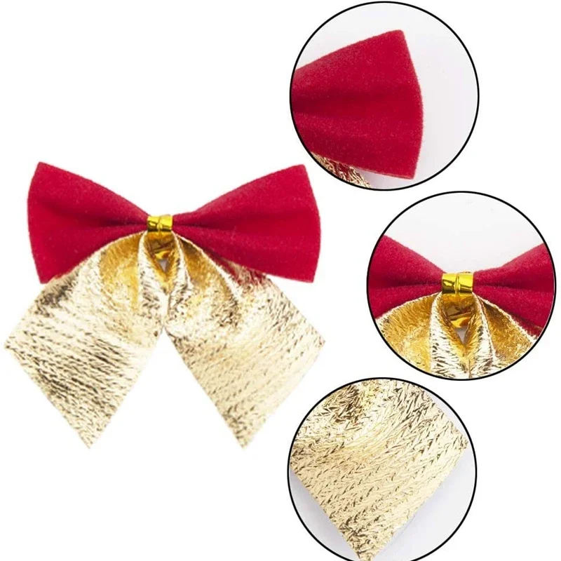20Pcs Christmas New Decorative Bow Half Gold Half Red 8CM Christmas Tree Pendant Bow