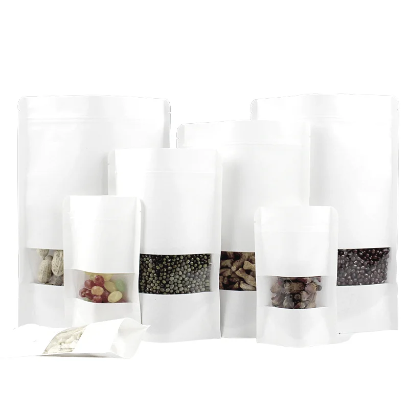 100/50pcs 지퍼 잠금 크래프트 종이 창 가방 말린 음식, 과일, 차 SelfSealing 지퍼 가방에 대 한 선물 포장 파우치 스탠드