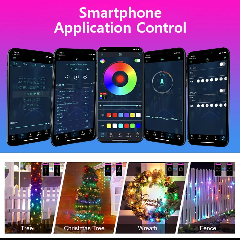 앱 스마트 다채로운 조명 DIY 블루투스 USB 포인트 컨트롤, 심포니 LED RGB 조명, 스트링 크리스마스 장식, 분위기 조명