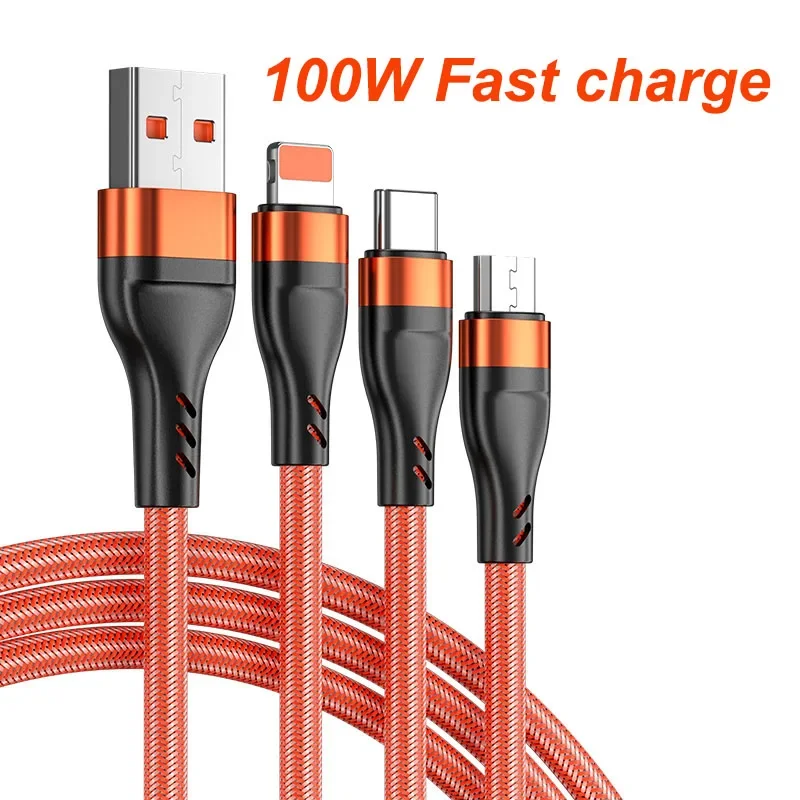 Кабель зарядный 3-в-1, 100 Вт, для xiaomi mi 12/10/11/9t/cc9 max/3/mix/4/redmi note 11/10/K50/K40/K30 poco f4/x4/6a