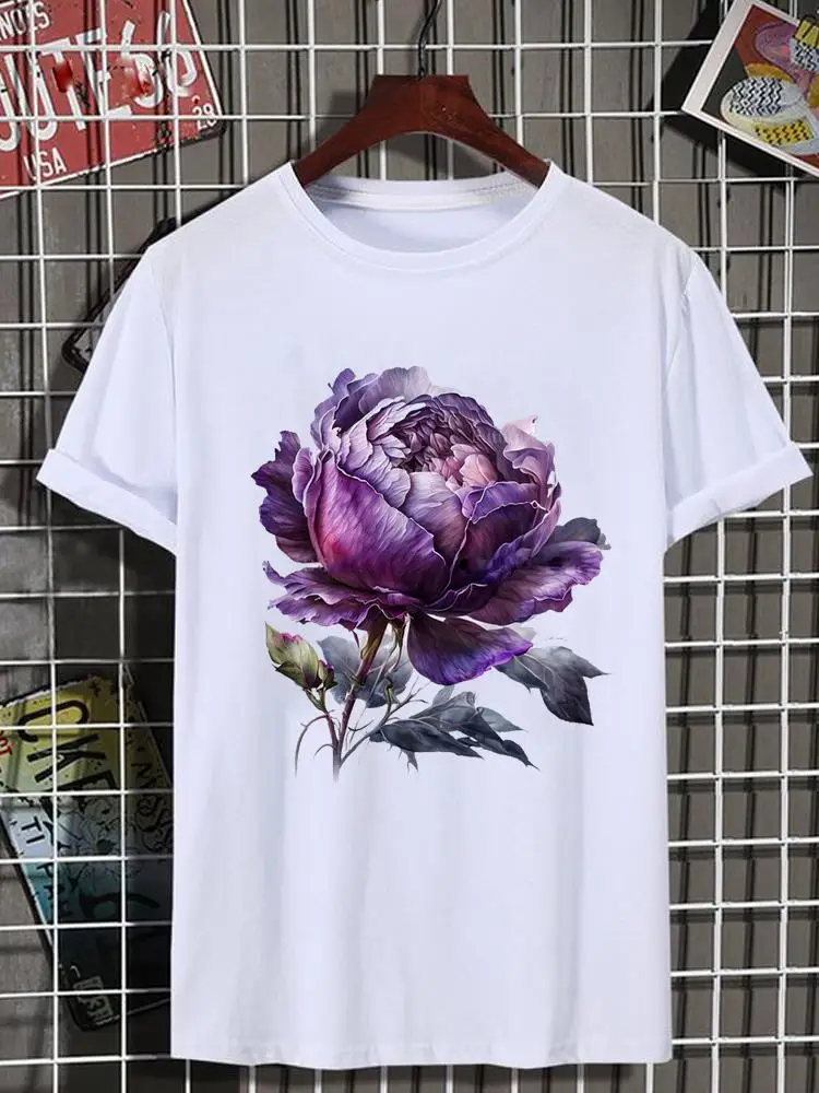 

Women Top Lady Female Shirt Tee Short Sleeve Graphic T-shirt Lovely Watercolor Cute 90s Print Fashion O-neck Clothing Clothes