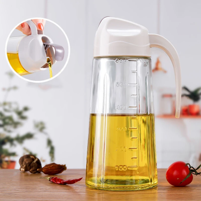 

650ml Automatic Opening Closing Glass Oil Pot Kitchen Pouring Oil Leak-proof Soy Sauce Vinegar Seasoning Bottle Kitchen Tools