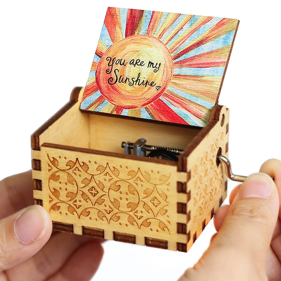 HOT Wooden Hand Crank Black Music Box Children's Holiday Gifts Christmas Gifts New Year Gift