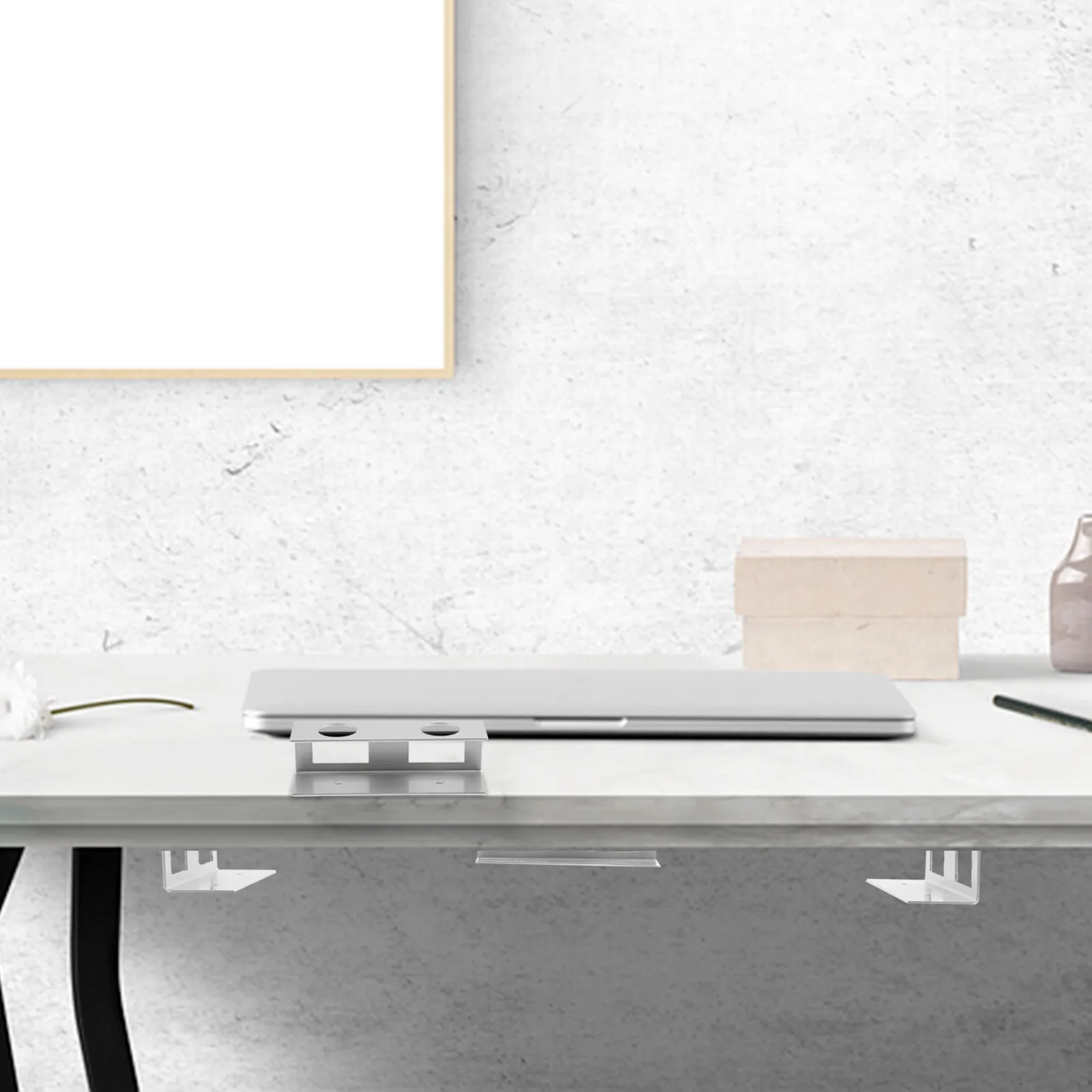 1 세트 알루미늄 언더 데스크 노트북 마운트 브래킷 노트북 태블릿 보관 공간 절약 견고한 금속 키보드 홀더 컴퓨터