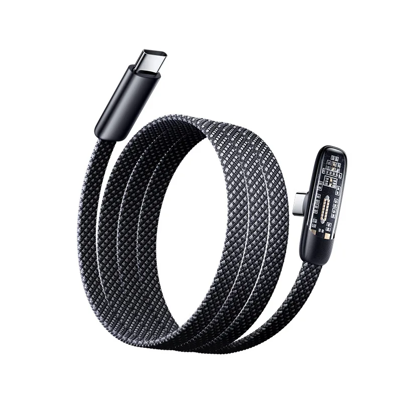 High-Speed Right Angle USB-C Charging Cable - 60W Flat Nylon Braided