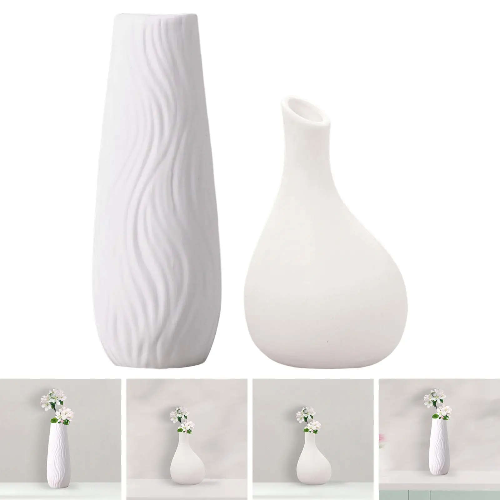 European Style Vase Ceramic White Desktop Centerpiece Minimalist Vase for Bathroom Kitchen Bedroom Shelf Home Decoration