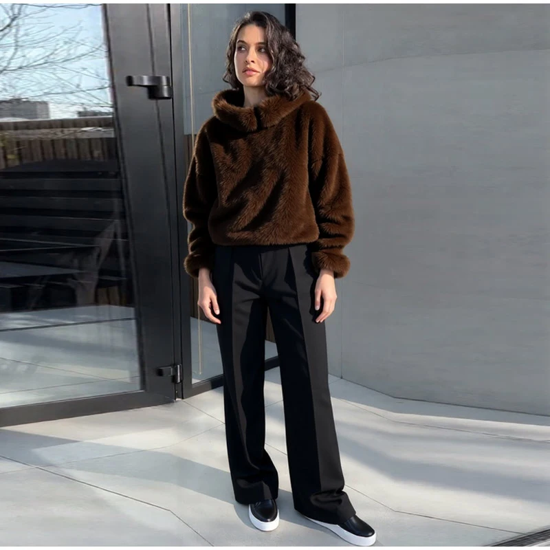 Chic Faux Pelz frauen Mäntel Elegante Revers Binden Gürtel Verdicken Volle Hülse Weibliche Jacken 2025, Herbst Winter Neue dame Streetwears – Detail 14