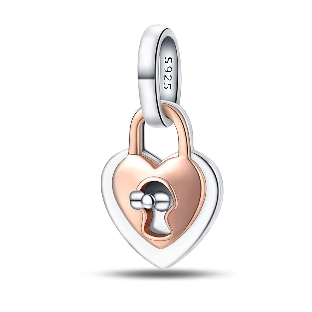 

Romantic S925 Sterling Silver Rose Gold Love Lock Charm Fit Pandora Bracelet Women's Lover Saving Club Jewelry Diy Accessories