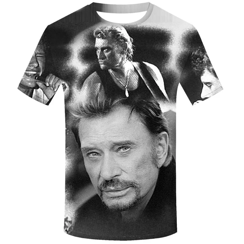 thumbnail image 1 of Camiseta de verano para hombre, cantante Johnny Halladay, estampado 3D, cuello redondo, informal, manga corta, talla grande, moda, 1 of 5