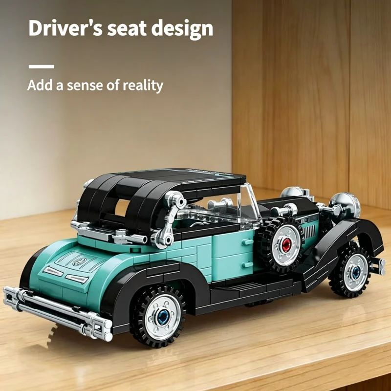 K2262 340PCS 빈티지 자동차 모델 빌딩 블록 세트 (베이스 스탠드 포함) 레트로 클래식 자동차 브릭 수집용 빈티지 자동차 모델 키트