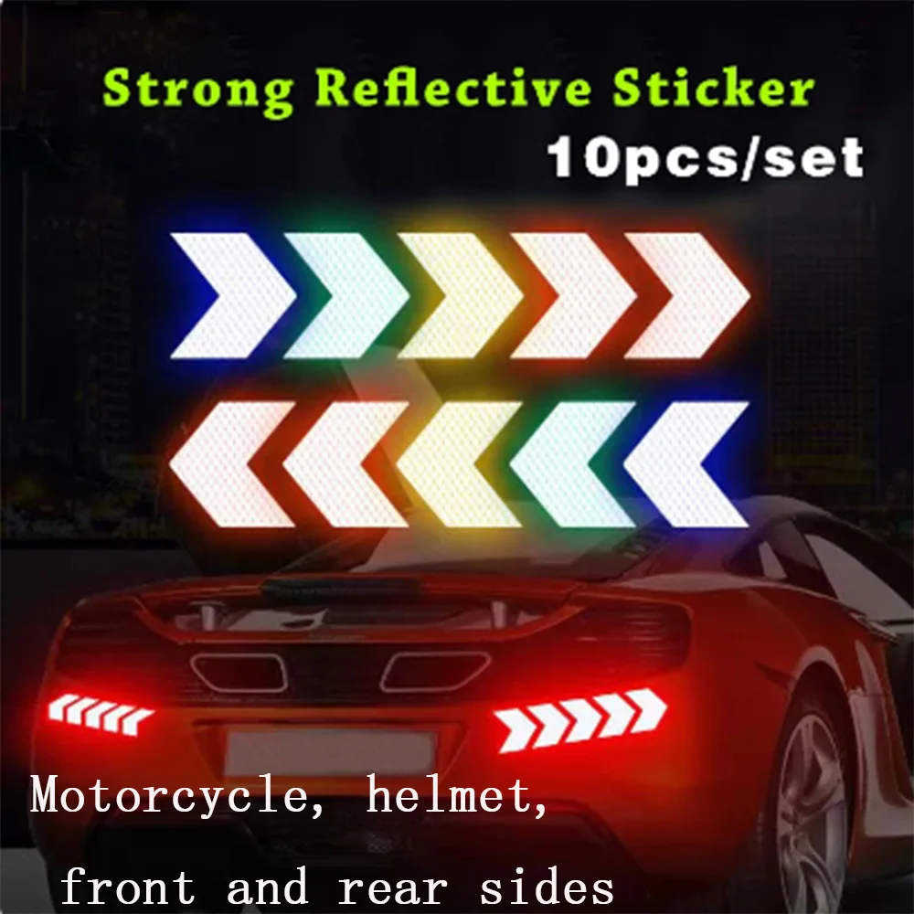 10pcs/set of car bumper reflective seat belt stickers, car arrow reflective stickers, reflective warning seat belts, red, yellow