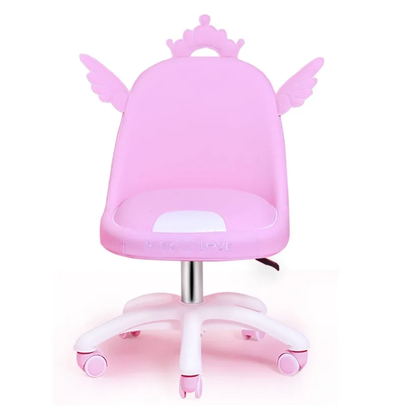Pink Wings Cute Girl Study Chair Home Office Furniture Lift Swivel Nylon Foot Silicone Seat Small Bedroom Storage Chair