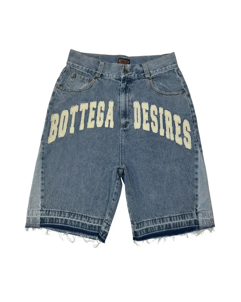 Summer Jeans Shorts Street Letter Embroidery Denim Shorts for Men