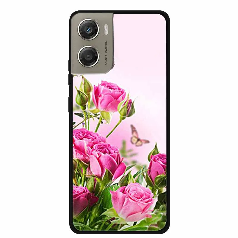 Cute Cartoon Animal Soft Silicone Back Cover with Flower Design - Black
