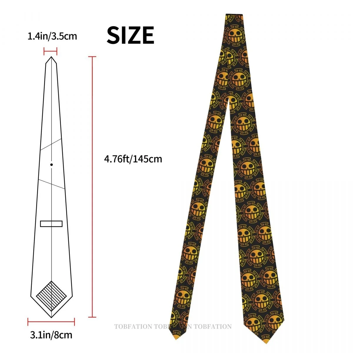 Trafalgar Law Yellow Print Ties One Piece Luffy Anime Casual Unisex Neck Tie Daily Wear Narrow Striped Slim Cravat