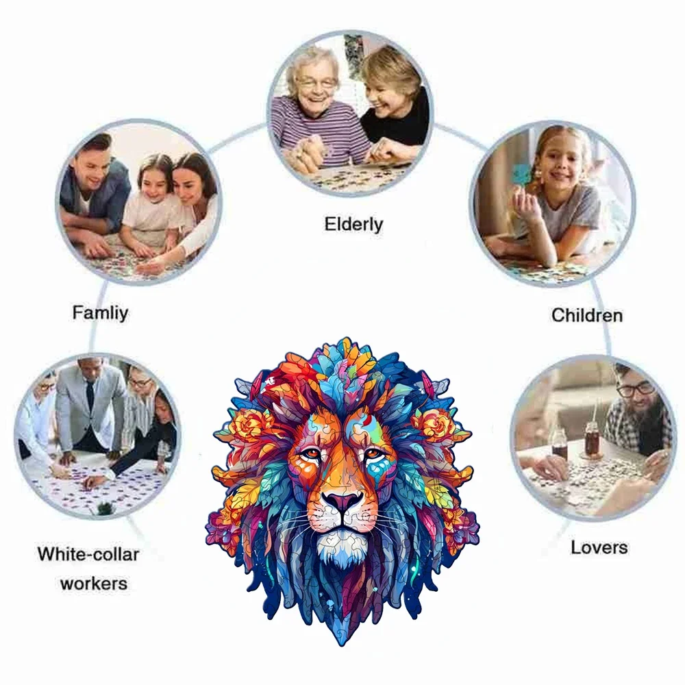 Wooden Puzzle Model Assembly Three Dimensional Irregular Shaped Animal Lion Pattern Wooden Puzzle Decompression Puzzles 2