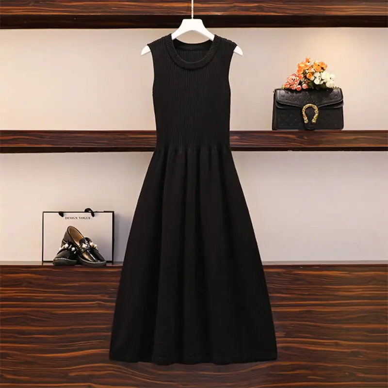 

Spring Summer Vest Dress 2023 Korean Large Size Women's Slim Round Neck Long Knitted Sleeveless Tank Top Dress Casual Robes Z191