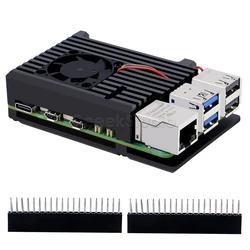 Sleek Black Aluminum Heatsink Case for Optimal Raspberry Pi Cooling (With fan)