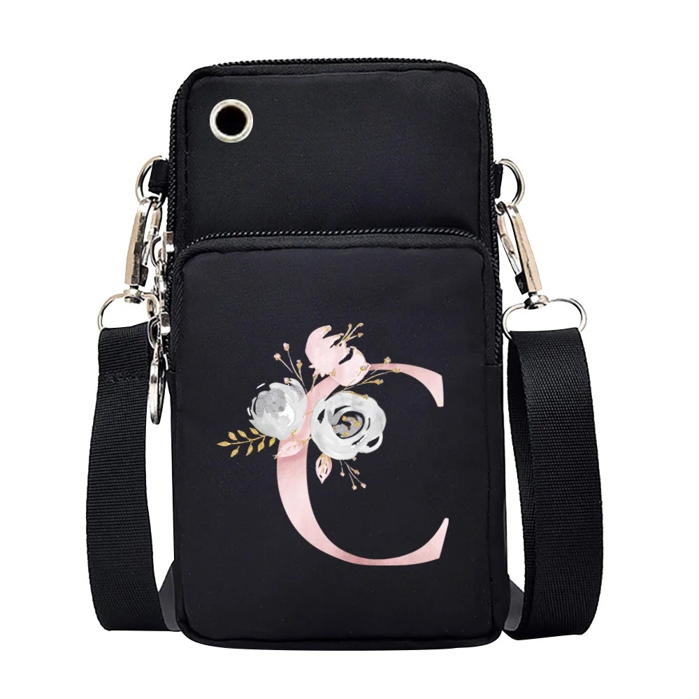 Waterproof Mobile Phone Bag for Iphone/huawei/xiaomi/samsung Universal Pink Flower 26 Letters Cell Phone Case Women Wrist Pack