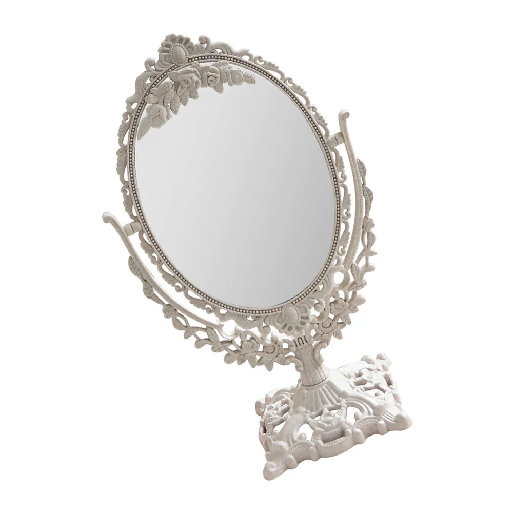 

Double Sided Princess Mirror Relief Ornament Vanity Girl Makeup Vintage Decor Desktop Retro Style Travel
