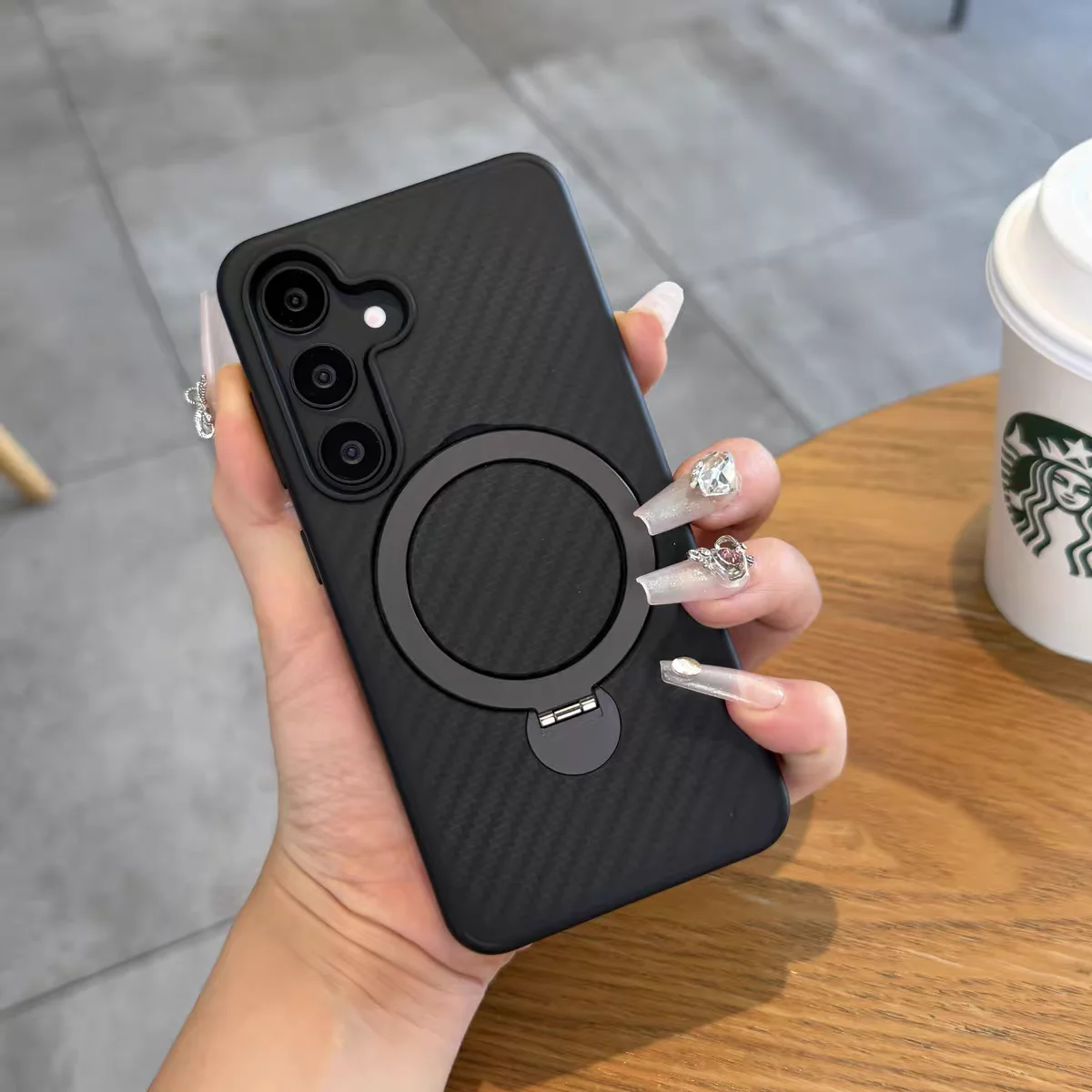 Versatile 360° Magnetic Stand Carbon Fiber Kevlar Phone Case with Magsafe Bracket