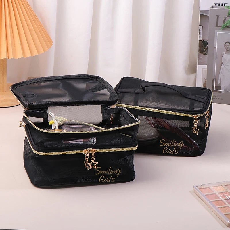 

Женская прозрачная сетка идеально подходит для косметики и туалетных принадлежностей Комплект для путешествий двухслойная сумка-Органайзер для косметики