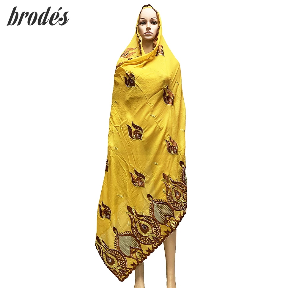 

2022 Muslim New Fashion Cotton Scarf Style Scarf African Women Cotton Embroidered Diamond Scarf Shawl Large Size 210*110cm LH194