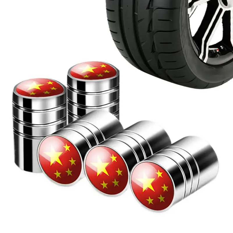 Car Tire Valve Caps 5Piece Metal Stem Caps Tire Valve Waterproof Dustproof Stem Covers Leak-Proof Motorcycle Accessories