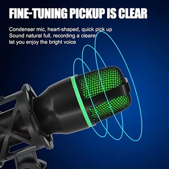 Professional Condenser Microphone Kit with Tripod Stand RGB Lighting Gaming USB Microphone for Streaming YouTube Podcasts Video Studio Recording PC Computer Laptop Mute Button Voice Changer 2