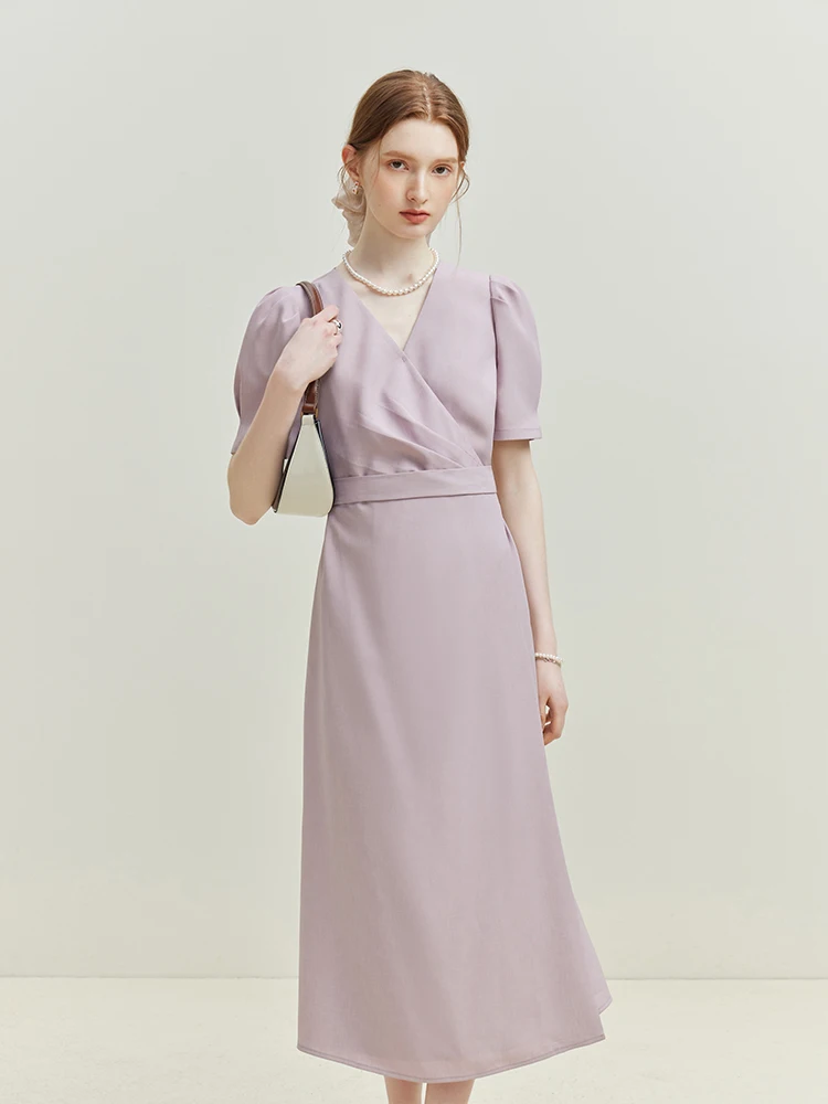 FSLE French Style V-Neck Dress For Women Summer 2023 New Waistband Slim Dress For Women Green Black Pink High Waist 
