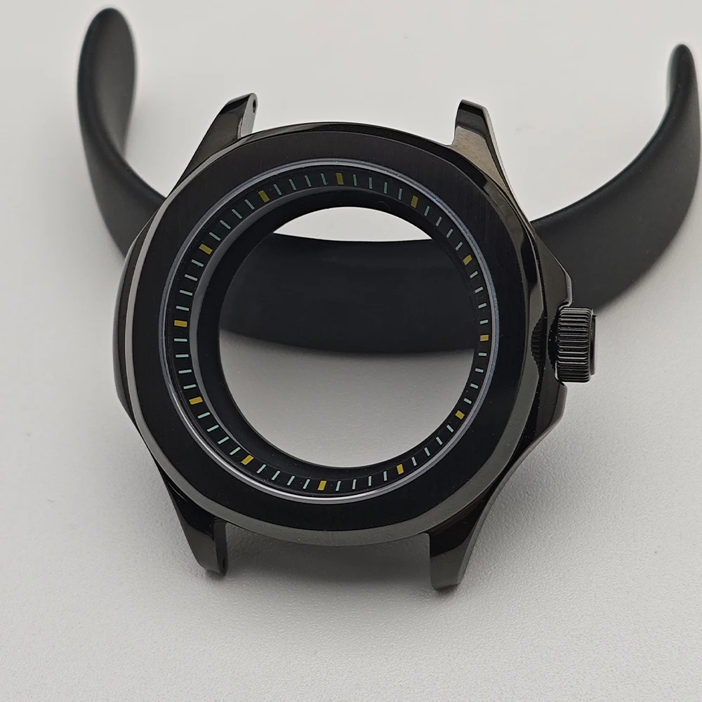 Black Steel Watch Case with Chapter Ring and Sapphire Glass, 39.5mm