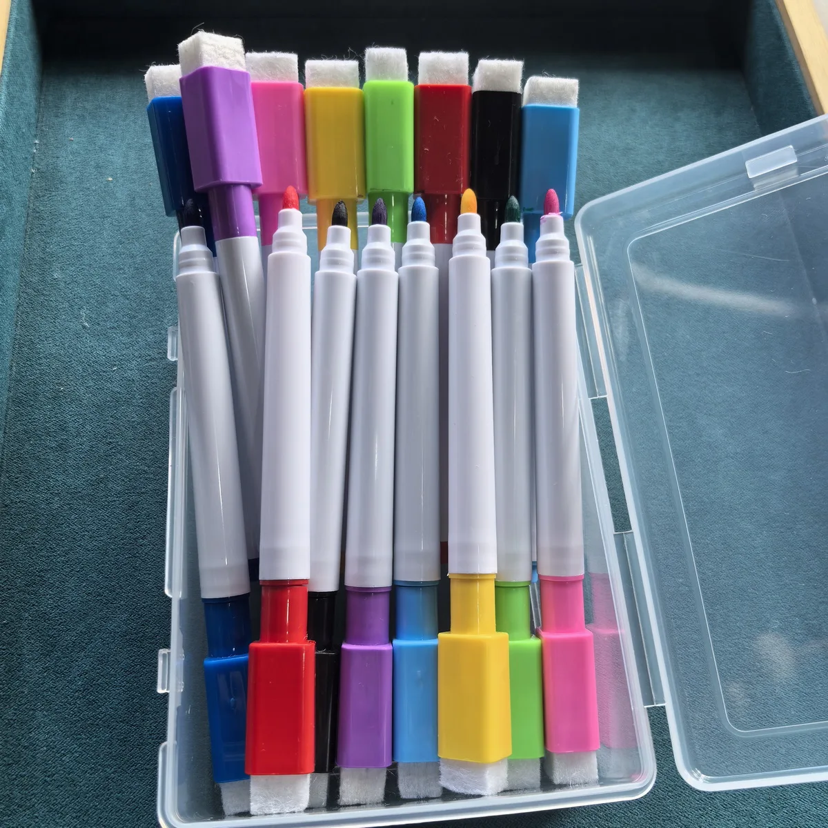 16Pcs 화이트보드 건식 지우개 마커 보관 상자 비자성 소형 11.3*1cm 문구류 사무실 8색 각 2개 화이트보드